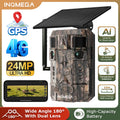 INQMEGA 24MP Dual Lens Solar 4G GPS Hunting Trail Camera AI PIR 180° Wide Angle Night Vision IP66 Outdoor Wildlife Camouflage