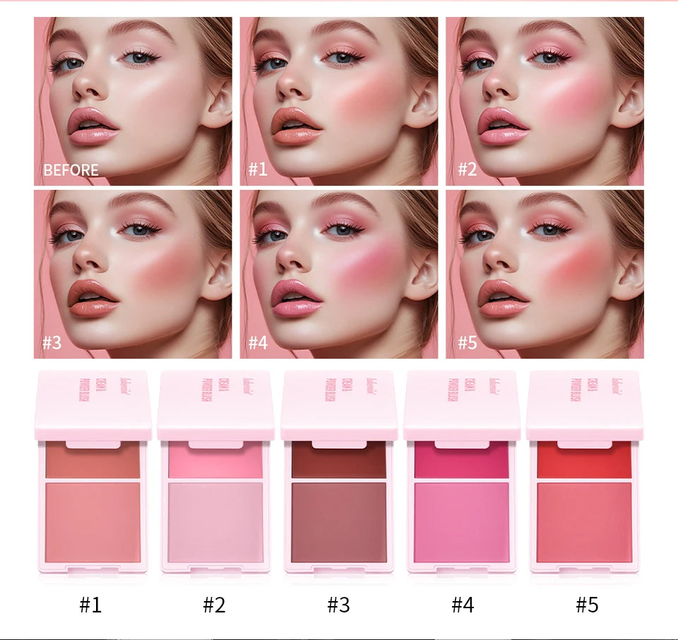 Tidesmit cream and powder blush palette in peach pink shade swatch showing long-lasting high pigment face makeup
