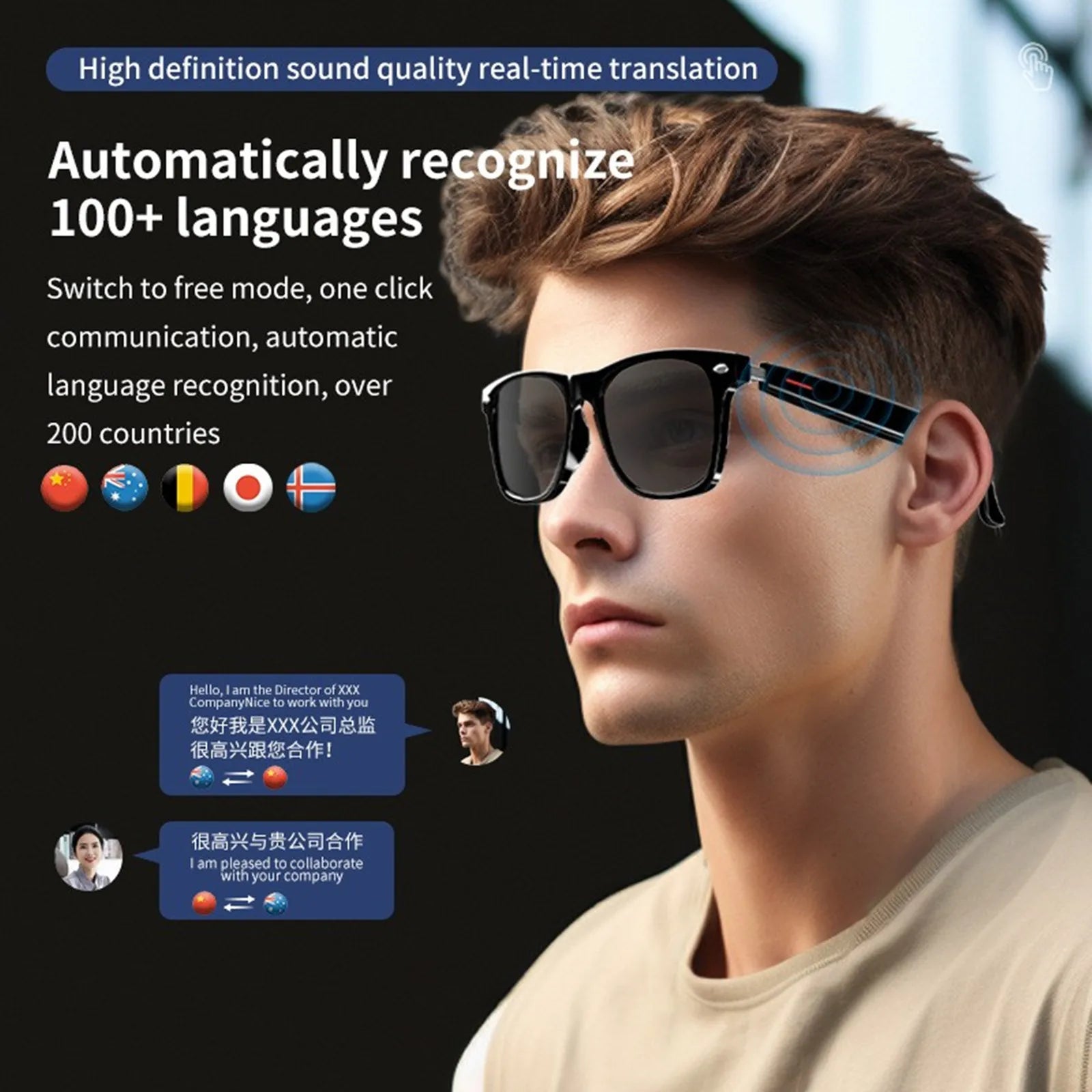 Smart Audio Sunglasses with Voice Translator – Bluetooth 5.0 Wireless Tidesmit