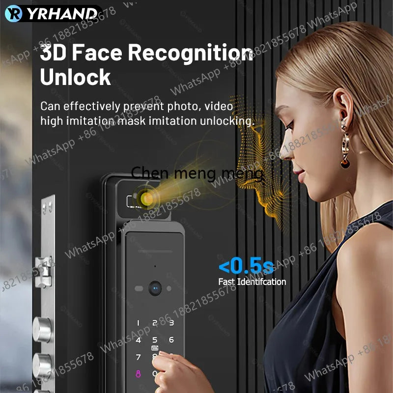 3D Face Recognition Smart Fingerprint Door Lock With  Camera Remote APP Real time intercom For Smart Home