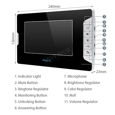 Modern 7" Monitor Video Intercom Doorbell System 2-Way Audio IR Night Vision Camera Security Monitor 1-to-1 Kit for Apartment