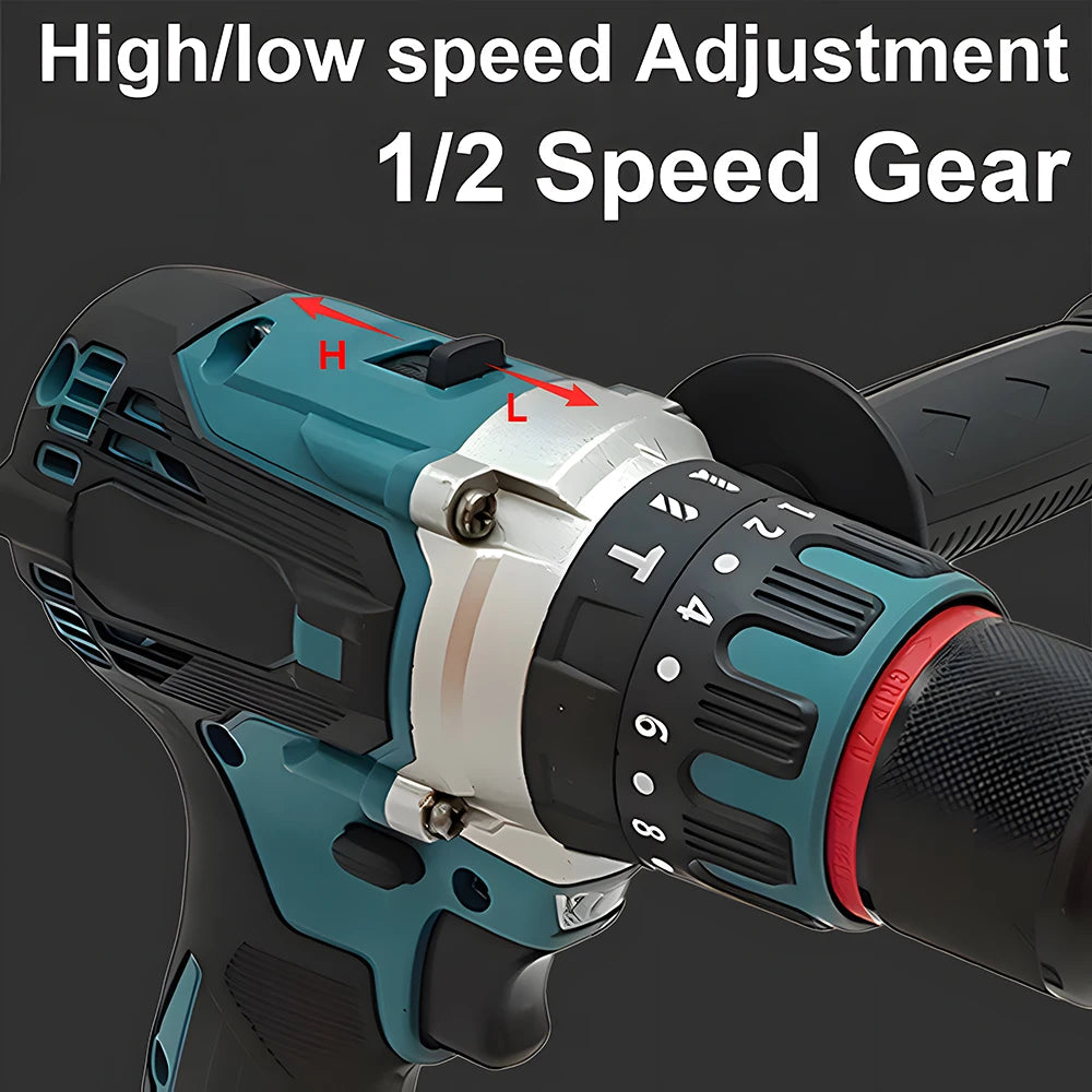 Podofo Brushless Electric Drill Screwdriver Power Tools Metal Chuck Impact Hammer Drill  Cordless Motor Screwdriver Power Tools