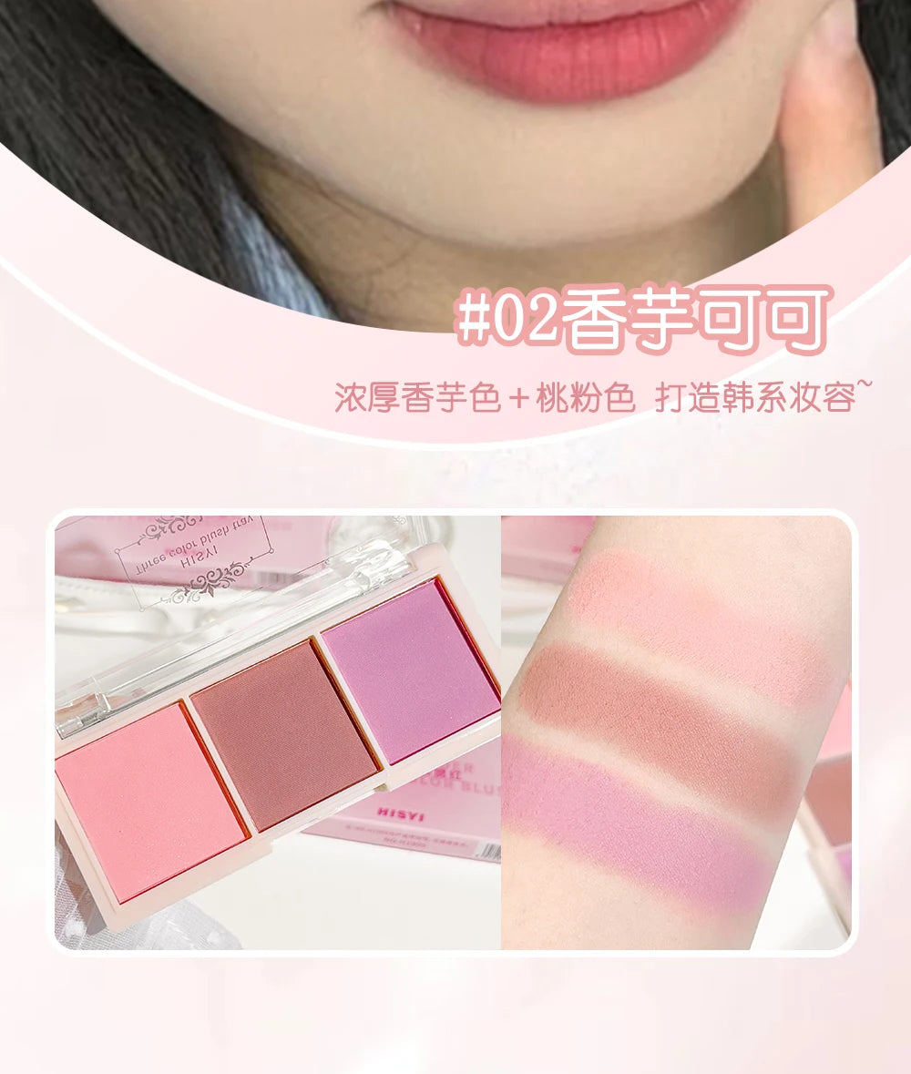Tidesmit three-color matte blush palette for natural nude makeup look with brightened complexion effect