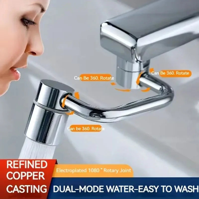 1pc 1080° Swivel Stainless Steel Faucet Extender Splashproof Dual Spray Mode Bathroom Sink Accessories Universal, with Adapter