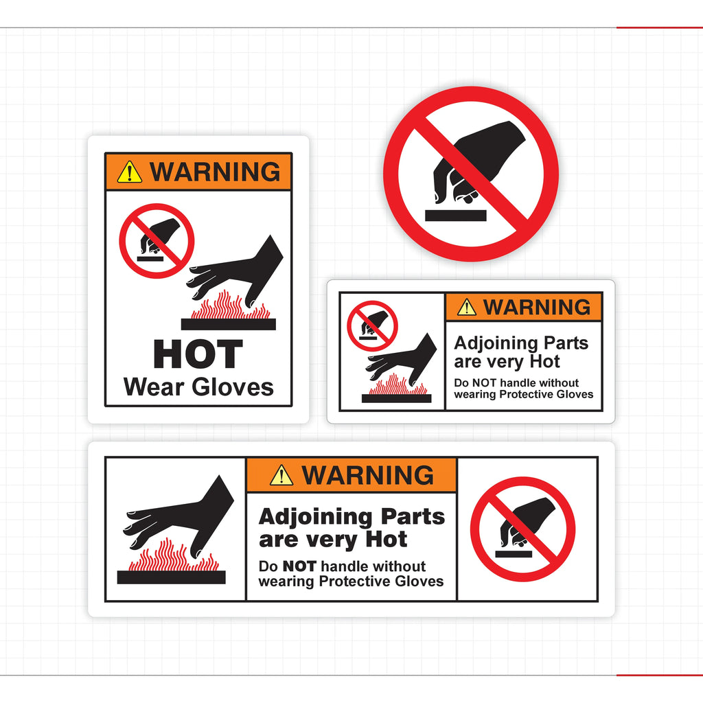Warning Hot Surface Safety Decal Wear Protective Gloves ANSI ISO Compliant - Angle/Detail 6