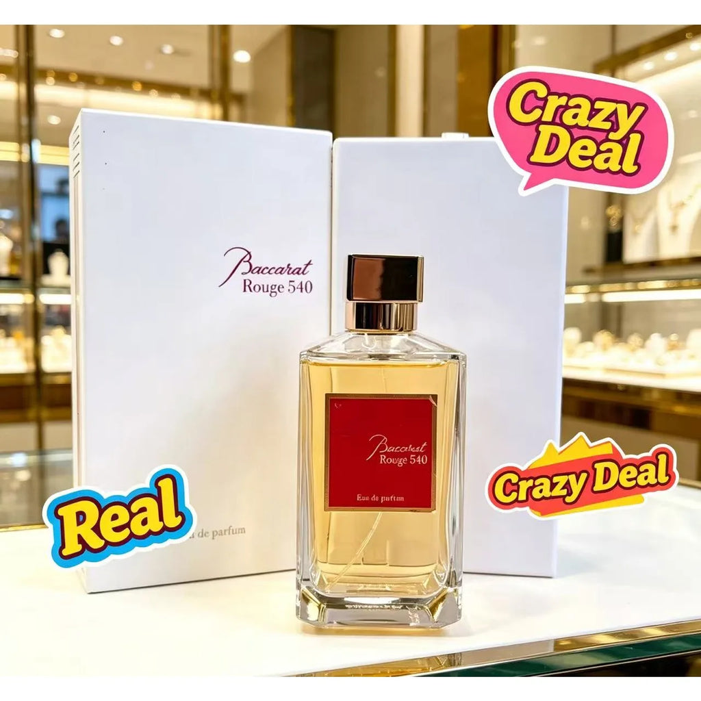Baccarat Rouge 540 Eau de Parfum: Luxury unisex spray in square glass bottle with red label and gold cap.