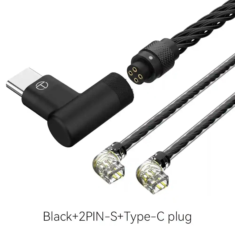 16-Core Silver Plated Replacement Cable for HiFi Headphones Black QDC Type c Tidesmit