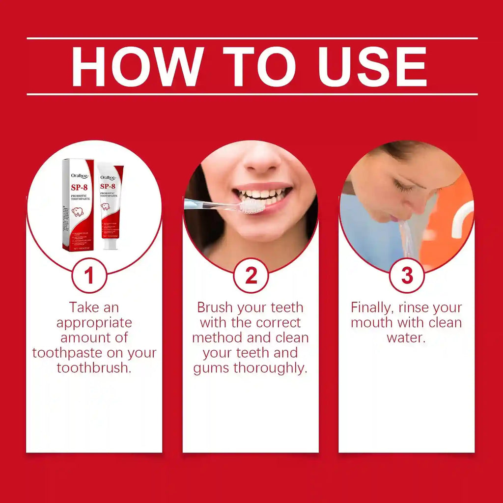 Tidesmit SP-8 Probiotic Whitening Toothpaste for deep cleaning, plaque removal, and fresh mint breath.