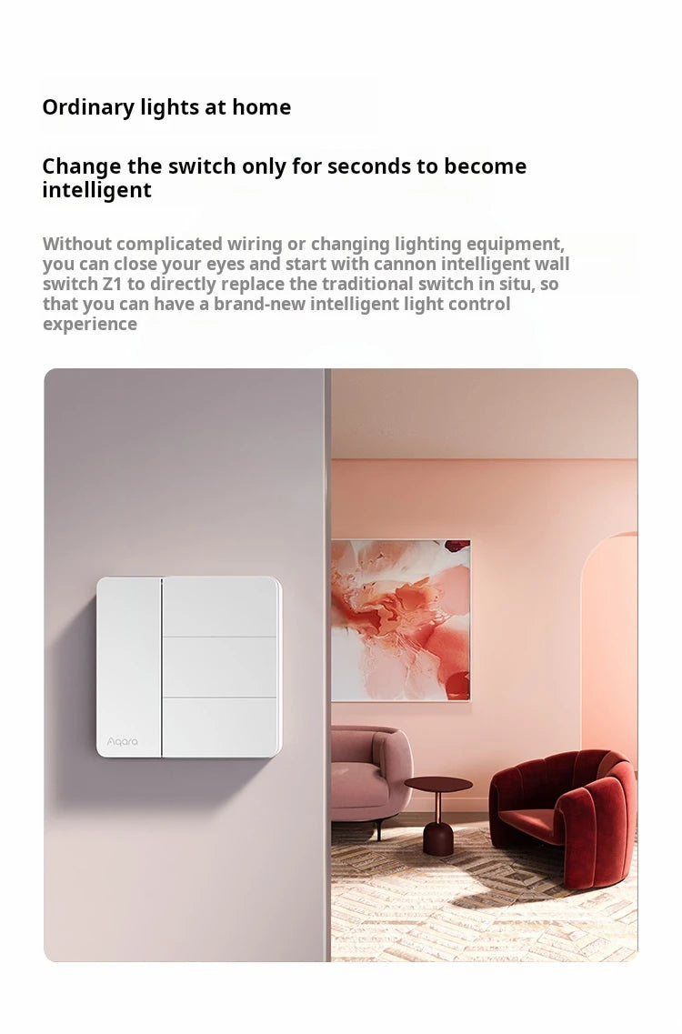 Aqara Smart Wall Switch Z1 More Control Zigbee 3.0 Compatible with Single Live/Neutral Wire Design Work With Mi Home HomeKit APP