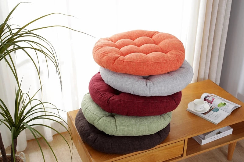 Thick Tufted Seat Cushion Natural Linen Round Floor Pillow Seating Cushion Home Décor Pouf for Meditation Yoga For Adult Kid Pad