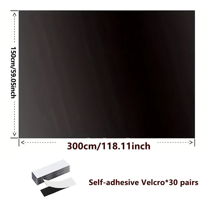 Black self-adhesive Velcro pairs for blackout shade film, size diagram 300cm