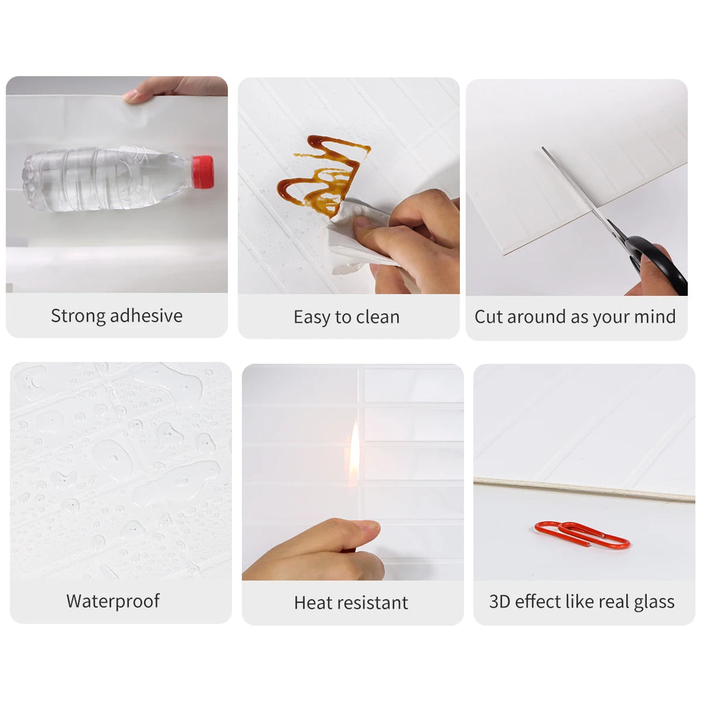 5/10pcs(Thickened Design)3D Straight Mosaic Peel and Stick Backsplash, Kitchen Backsplash Tiles, Self-Adhesive Tile for Kitchen
