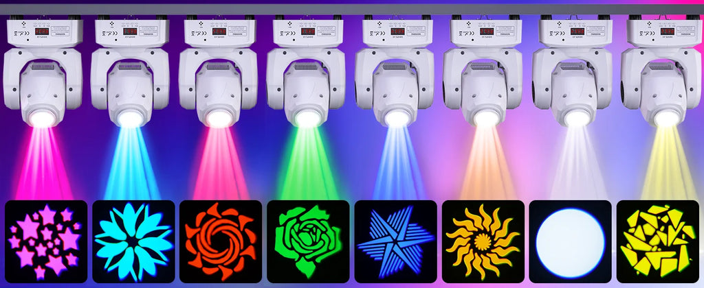 U'King 60W LED Moving Head Light White 4IN1 RGBW LED 7 Gobos Beam Stage Light DMX512 Remote Control for DJ Disco Show Party