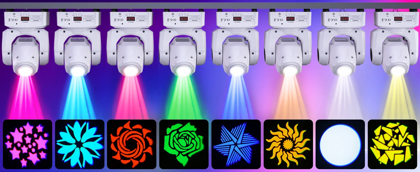 U'King 60W LED Moving Head Light White 4IN1 RGBW LED 7 Gobos Beam Stage Light DMX512 Remote Control for DJ Disco Show Party