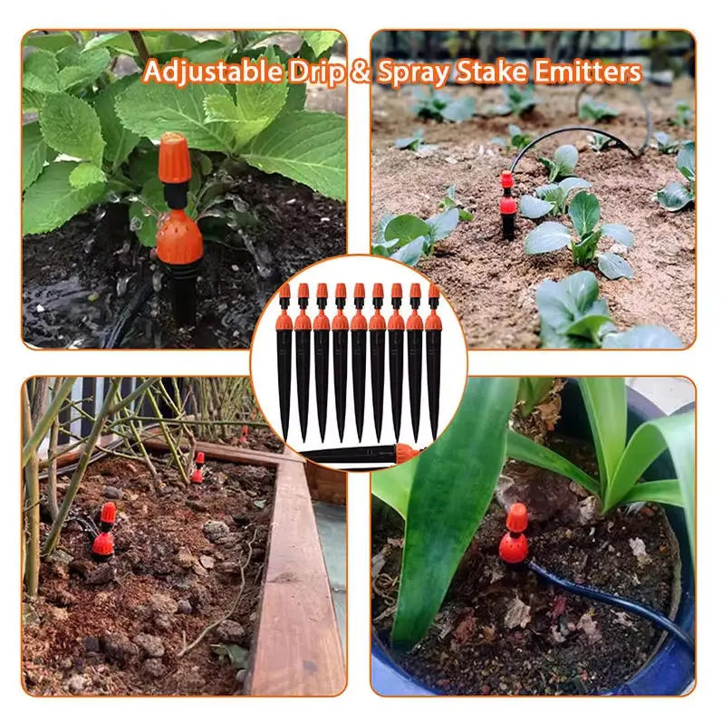 2in1 Adjustable Dripper Sprinkler Stake Nozzle Irrigation Emitter for 4/7mm Micro Tube Garden Yard Greenhouse Lawn Watering Sy