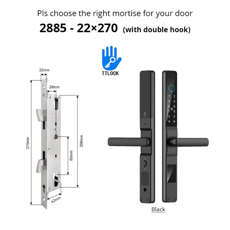 Slim 3.5cm Waterproof Aluminum Smart Door Lock with TTLock Bluetooth Fingerprint Password IC Card APP Control for Sliding Doors