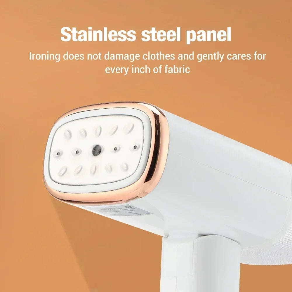 Tidesmit 1000W handheld garment steamer showing the 130ml water tank and compact nozzle for easy travel steaming