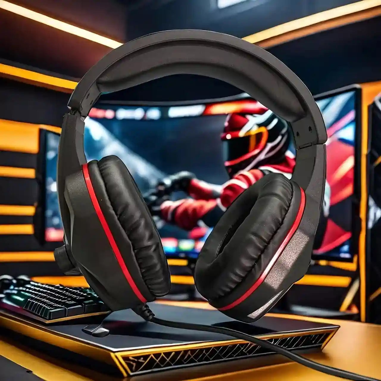 Wired Gaming Headset with Mic - Over-Ear Stereo Audio, Red or White Tidesmit