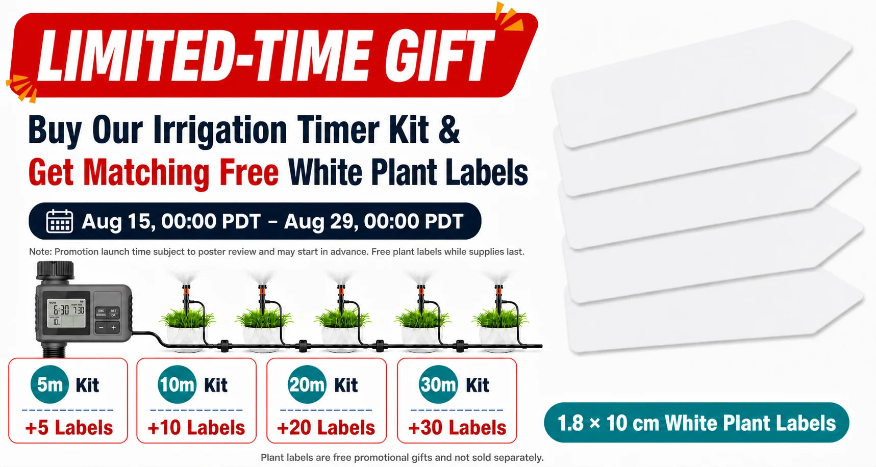 30-5m Garden LCD Button Timer Irrigation Set 0-80L/H Rotating Adjustable Nozzle Intelligent Display Automatic Watering System