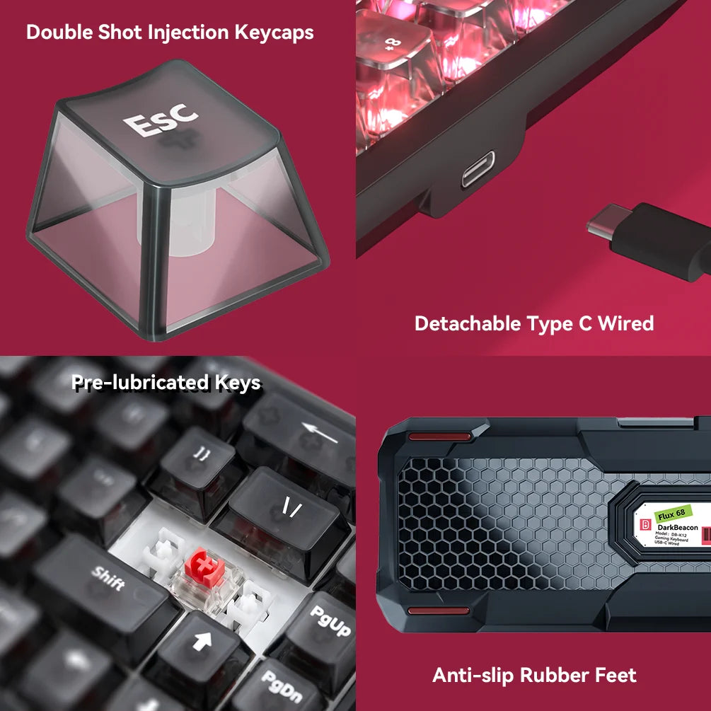DarkBeacon 65% HE Magnetic Gaming Keyboard Flux 68 Wired RGB Hot Swappable Gasket Mount Structure Keyboards for Laptop PC Gamer
