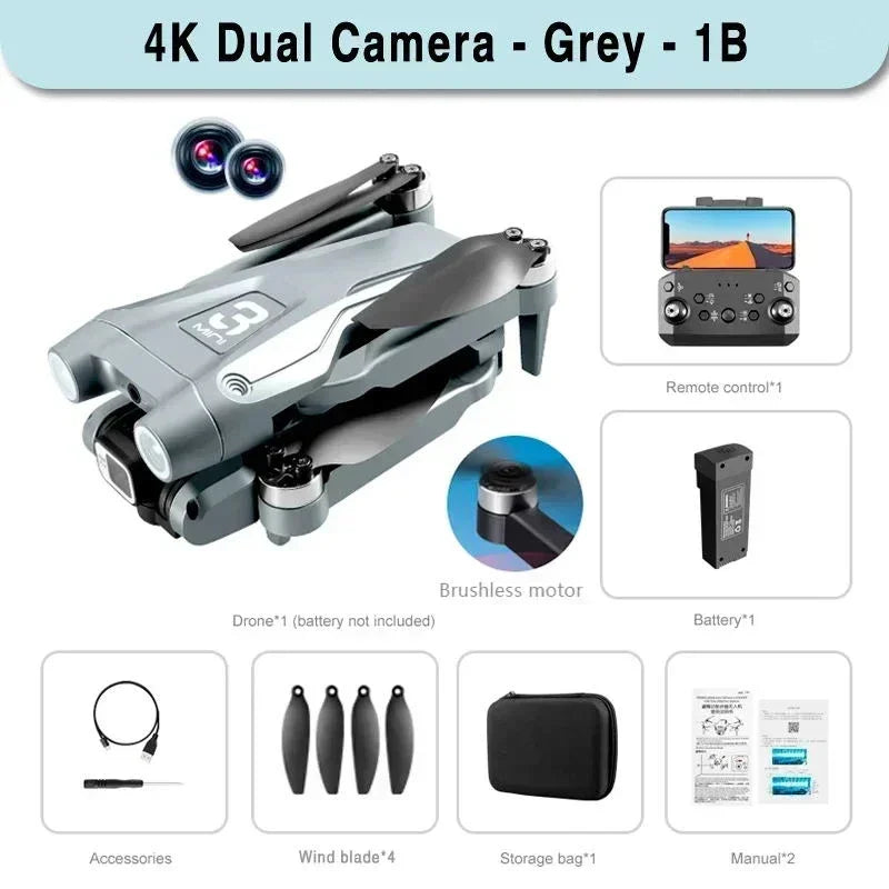 8K Camera Drone Foldable Quadcopter with Obstacle Avoidance | Tidesmit Grey Dual-4K-1B Tidesmit