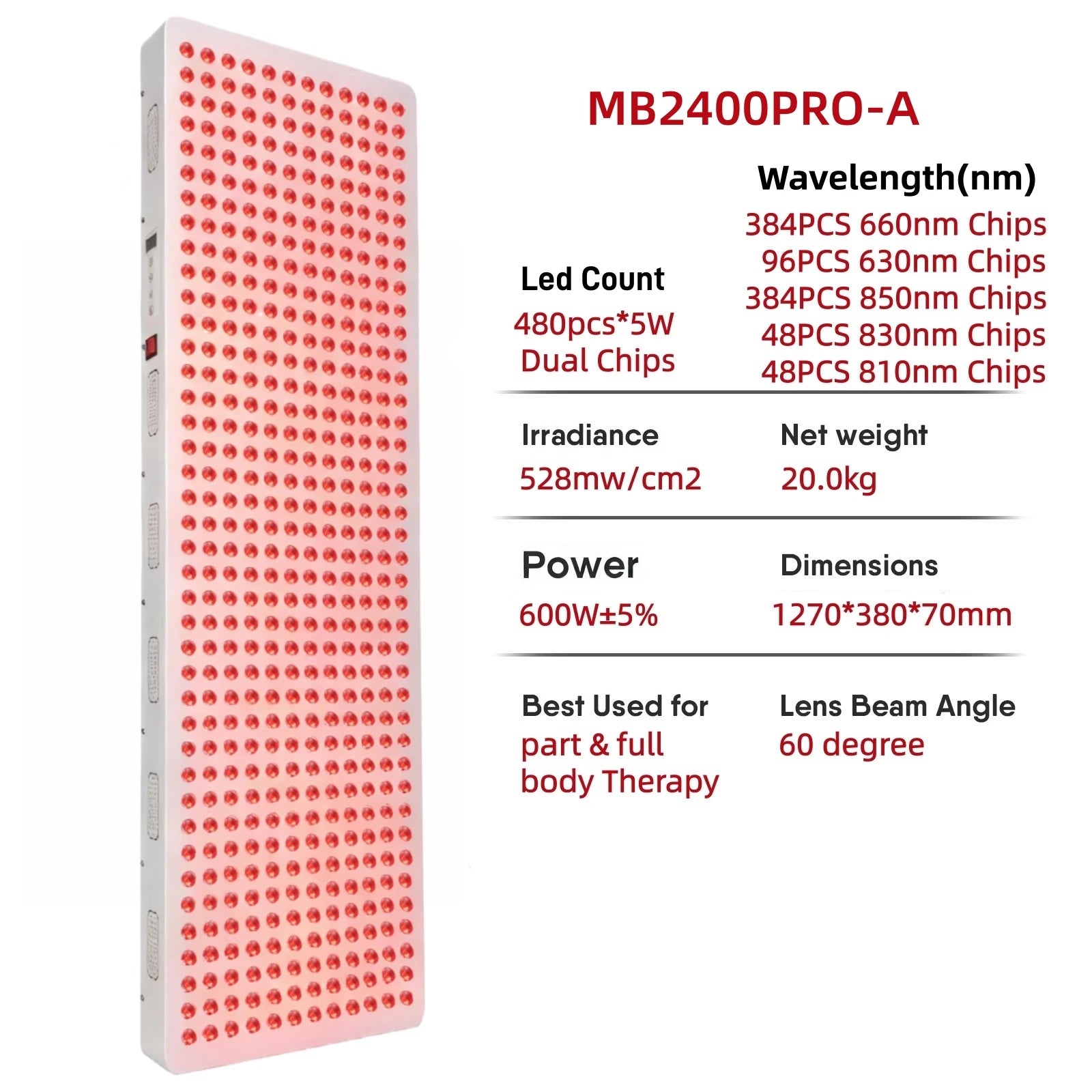 Elite Grade Red Light Therapy Panel For Face Body Dual Chip 630nm 660nm Red 810nm 830nm 850nm Near Infrared LED Beauty Devices