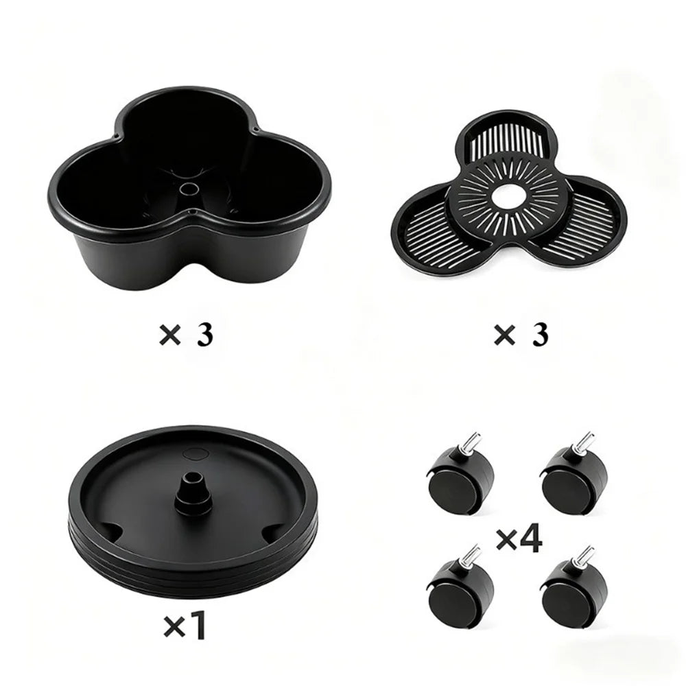 Black vertical garden planter components bundle with multi-pot insert and base tray