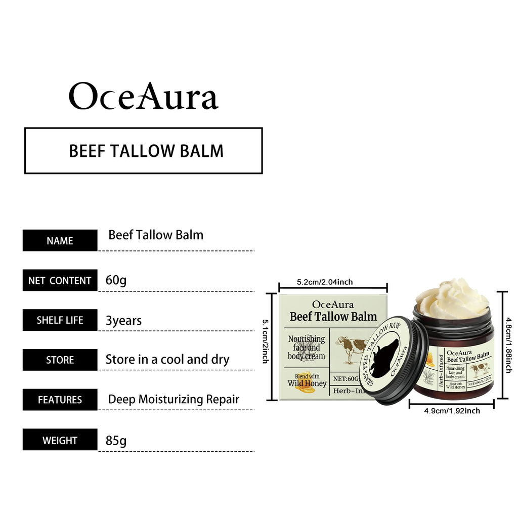 OceAura Beef Tallow Honey Balm Smooth Skin Barrier Repair Care Anti Cracking Body Moisturizer Olive Oil Nourishing Face Cream