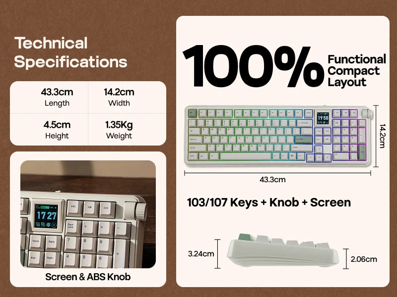 EPOMAKER RT100 PRO Full Sized ANSI US Layout Tri-mode Wireless Mechanical Gaming Keyboard with 5000mAh Battery & RGB Backlight