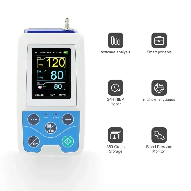 CONTEC ABPM50 24 Hours NIBP Holter Dynamic Upper Arm Digital Blood Pressure Monitor PC Software, Large Adult or Adult Cuff