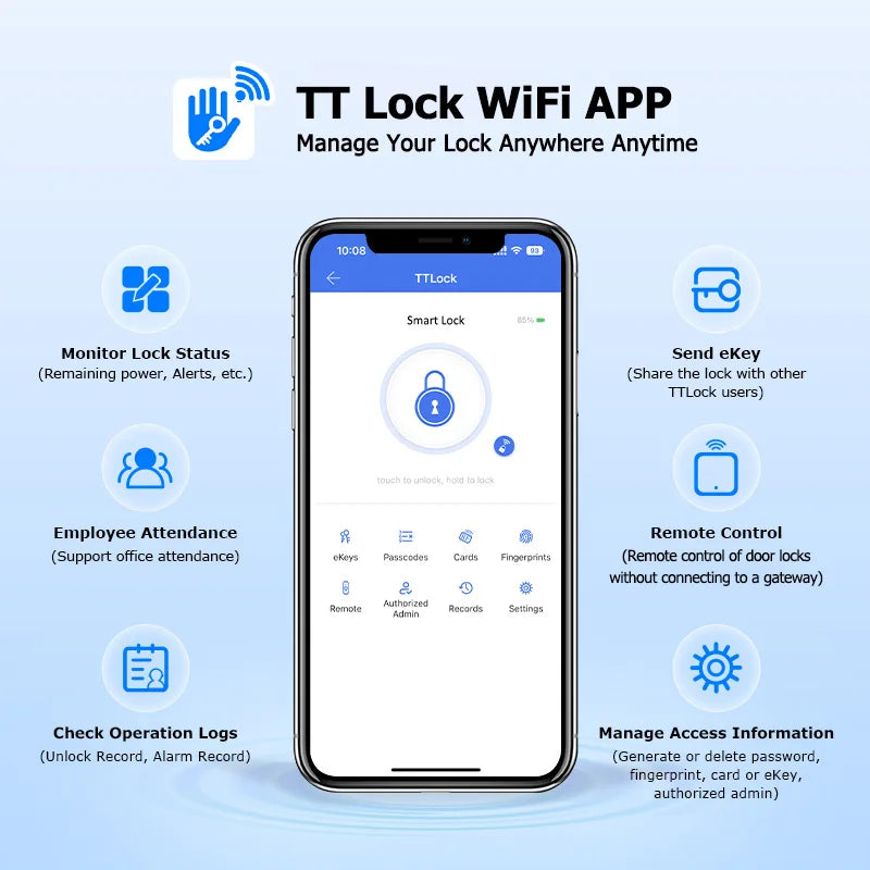 TTLock WIFI Version Double Side Fingerprint Waterproof Outdoor Gate Passcode Rfid Card Keyless Smart Door Lock