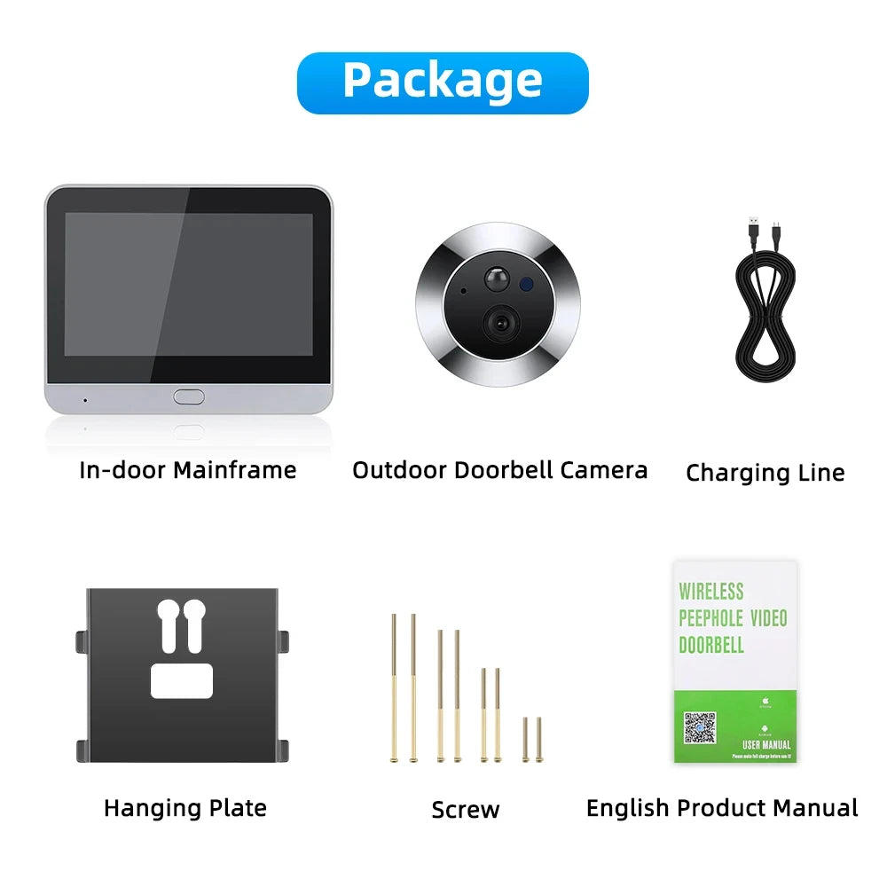 Tuya Smart Security Home Digital Door Peephols With 4.3inch Screen 3MP Wireless 2.4G Wifi Video Eye Door Camera Built-in Mic