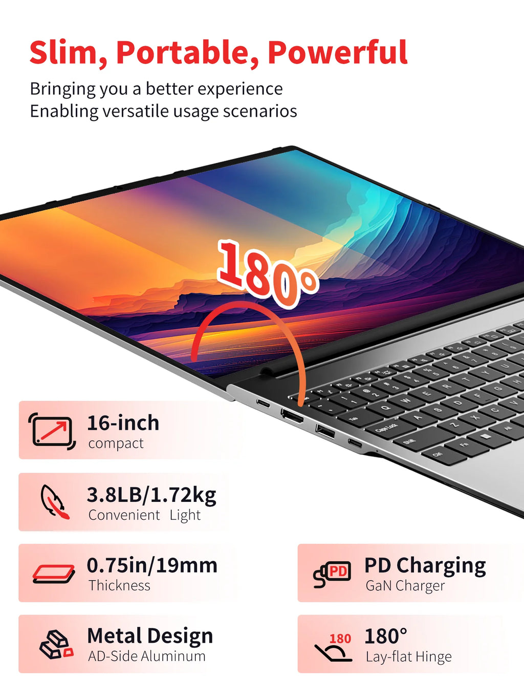 FIREBAT U6B 16" Laptop AMD Ryzen5 6600H LPDDR5 16GB RAM M.2 512GB SSD WiFi6 BT5.2 16inch 2.5K 120Hz Screen Windows11 Computer