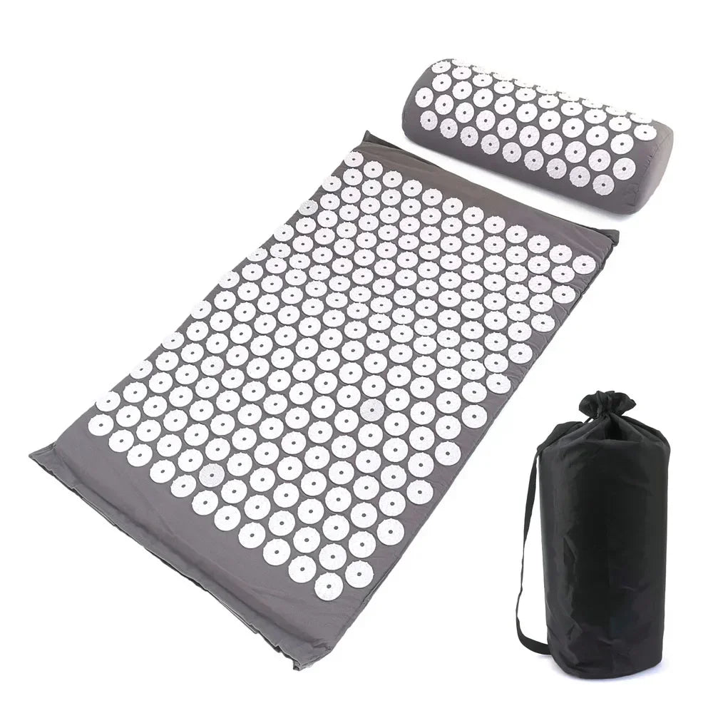Acupressure Mat and Pillow Set | Targeted Muscle Relief & Recovery Back Massage Instrument Gray Set with bag Tidesmit