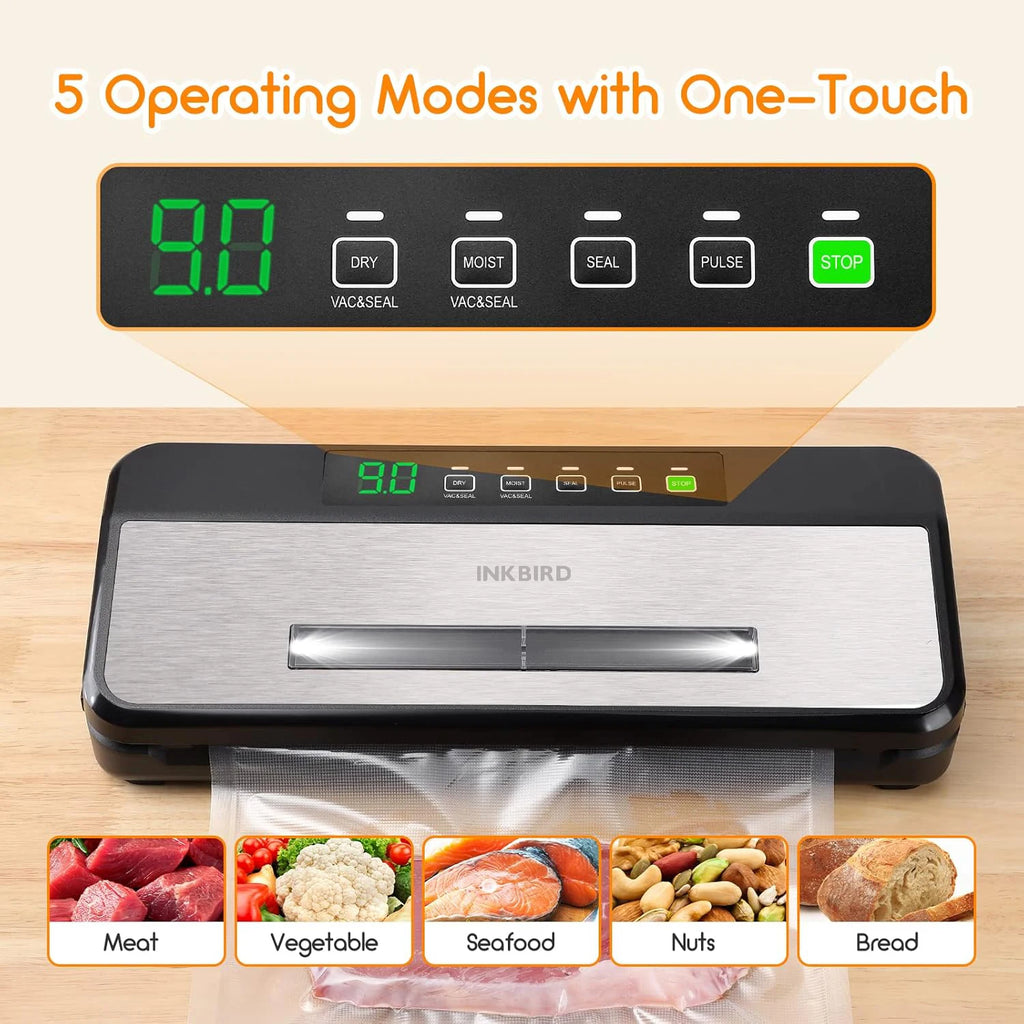 INKBIRD 3rd Vacuum Sealer with Starter Kit -80KPA Strong Suction Kitchen Household Food Vacuum Sealer Machine for Meat,Vegetable