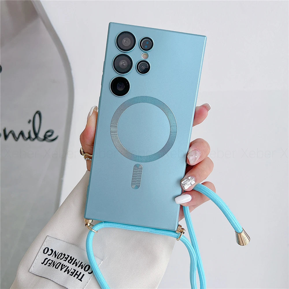 Samsung S25 Ultra Magnetic Case with Detachable Crossbody Lanyard Strap Mint Blue Case & Strap Tidesmit