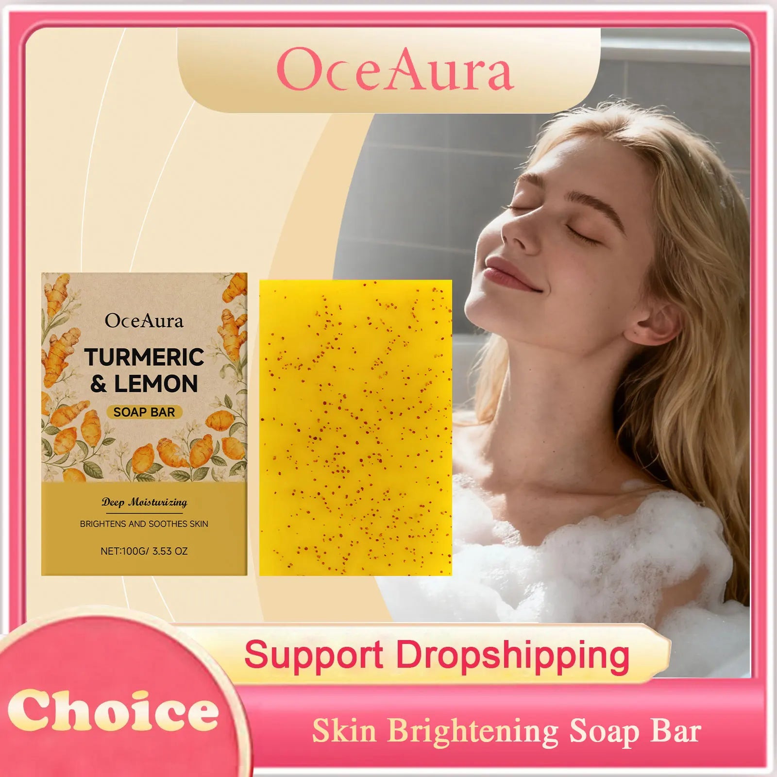 Turmeric Lemon Brightening Soap Bar Exfoliating Deep Cleansing Moisturizing Repair Smoothing Refreshing Lightening Handmade Soap