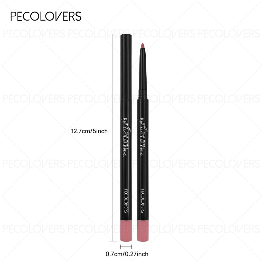 Waterproof matte lip liner pencil in pink, silky velvet texture, long-lasting moisturizing lip makeup tool.