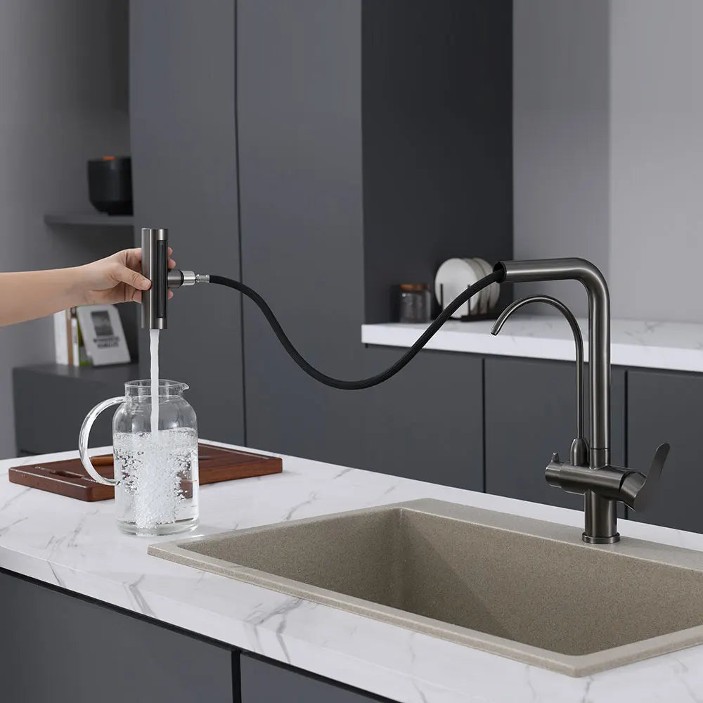 Waterfall Faucet 4 Modes Multi-functional Pure Hot Cold Water Kitchen Faucet Sprayer Sink Wash Tap 360° Rotation