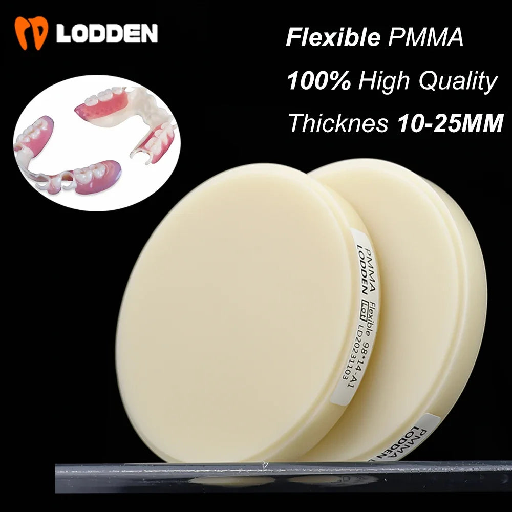 Tidesmit 98mm flexible dental PMMA disc for CAD/CAM milling and high-quality resin dental lab restorations