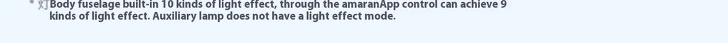 Text description indicating the main light has 10 effects, app-controlled settings, and a static auxiliary lamp.