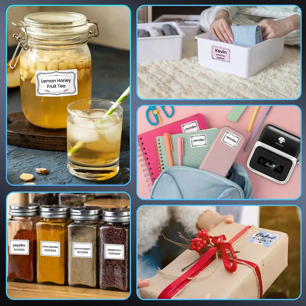 Thermal label maker labels for pantry jars, spice containers, and gift envelopes