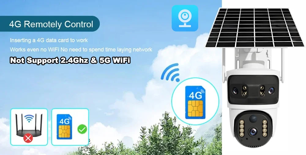 V380 Security Camera 3 Lens 12MP HD 4G Wireless Outdoor Automatic Tracking Humanoid PIR AI Detection 10000mAh PTZ Camera