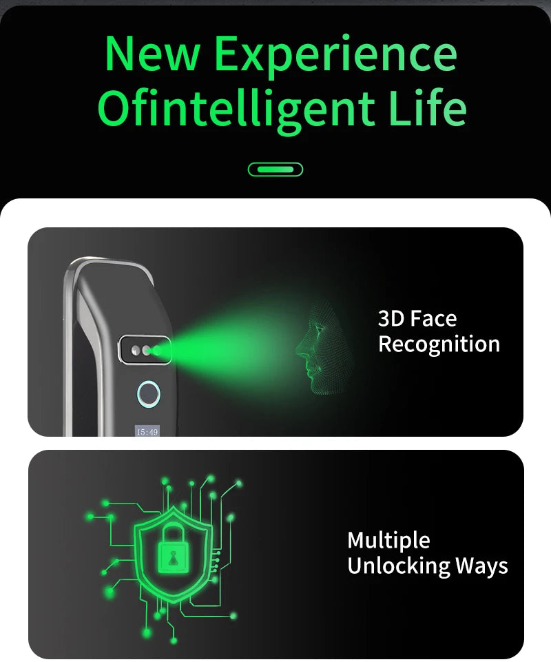 3D Face Recognition Smart LOCK Unlock Digital Door Lock With Camera FIngerprint Password Unlock Keyless Electronic Door Lock