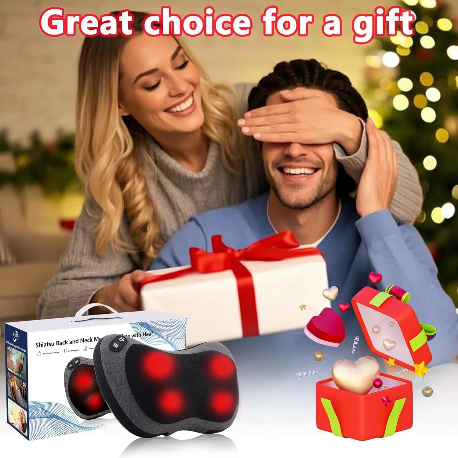 Shiatsu Neck and Back Massager with Heat - Deep Tissue Muscle Relief Massage Cushion Tidesmit