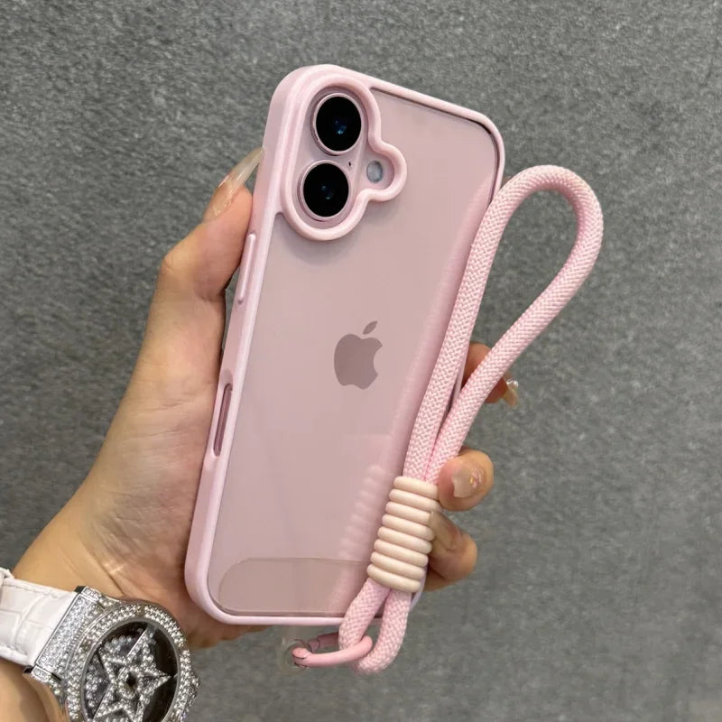 iPhone 16 Shockproof Case with Lanyard - Clear Slim Fit Acrylic Bumper Pink China Mainland Tidesmit