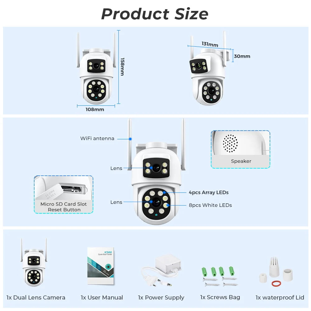 BESDER 4K 8MP Wifi Camera PTZ Outdoor Dual Screen Human Detection Dual Lenses 10MP Security Protection IP Camera Audio O-Kam Pro