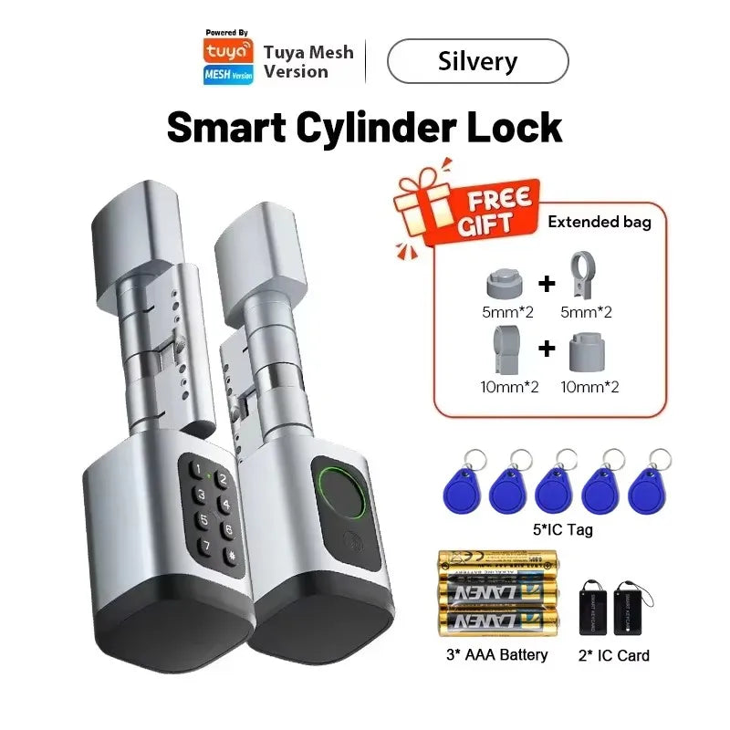 Fingerprint Smart Lock Code Cylinder with Bluetooth Tuya Smart Life App Remote Adjustalbe Cylinder Lock