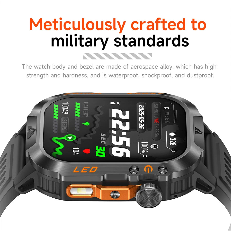 New Military Grade 1200mAh Battery Smartwatch Men 5ATM Waterproof Sports Tracker Flashlight Heart Rate AMOLED Screen Smart Watch