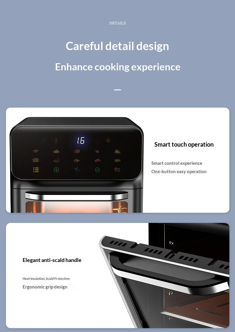 Commercial  Digital  High-quality Smart Electric Square Air Fryer Oven  Touchscreen Display Stainless Steel  for  Household